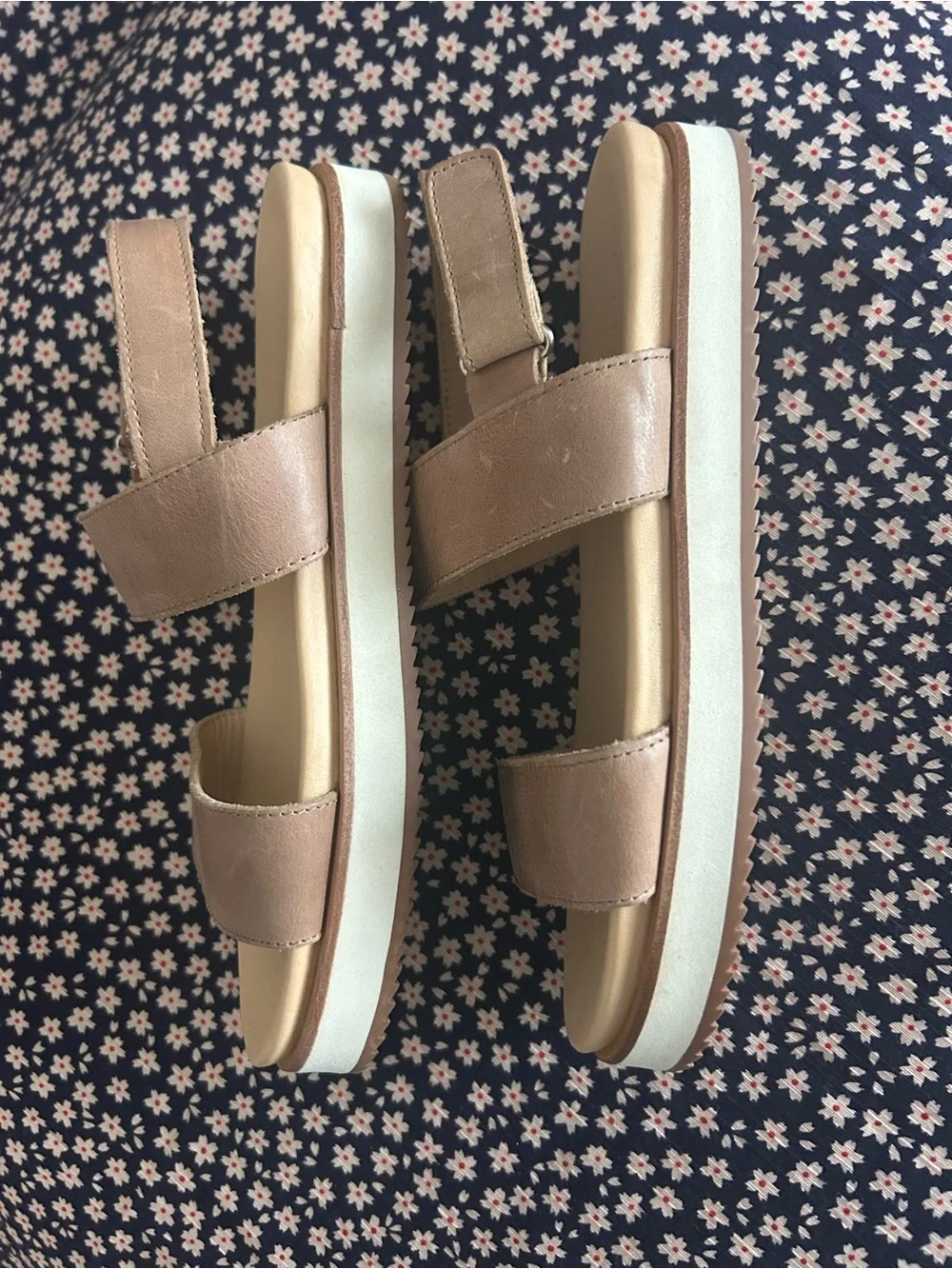 NISOLO Taupe Leather Double-Strap Slingback Sandals